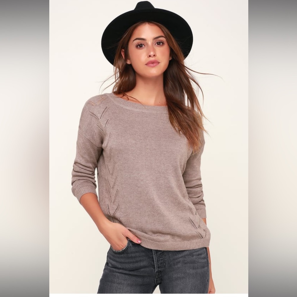 Lulu’s Pointelle Me More Light Brown Knit Sweater